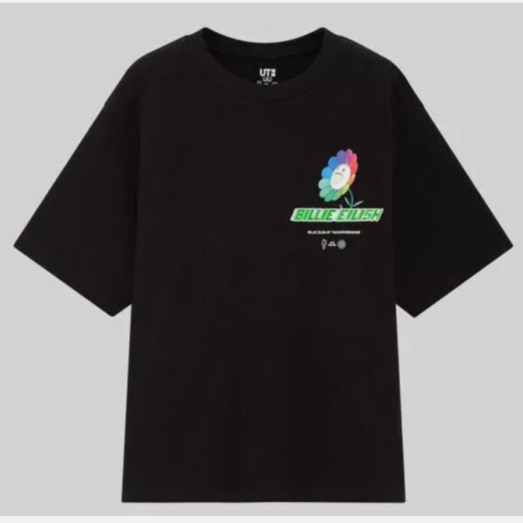 UNIQLO Billie Eilish x Takashi Murakami Black T-Shirt Flower Tee Size XS NWT - Picture 2 of 5